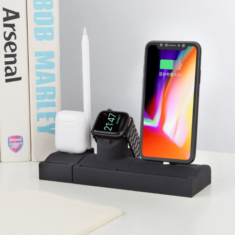 4in1 Siliconen Houder Opladen Dock Mount Stand Station Voor Apple Horloge Potlood Voor Iphone X Xs Xr Max 6 7 8 Airpods
