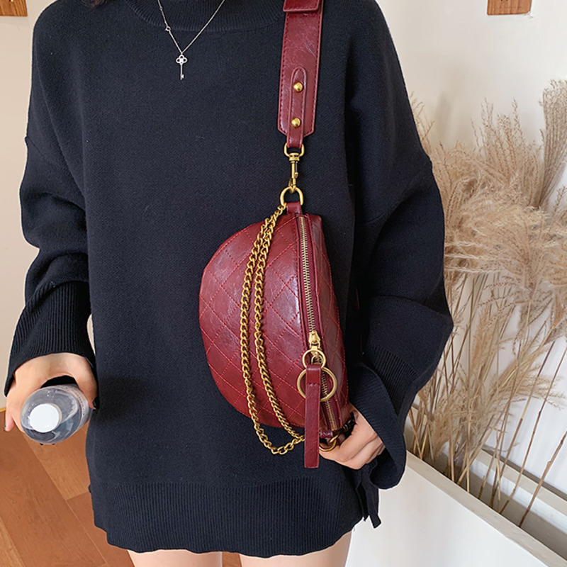 [BXX] couleur unie en cuir PU sac de taille pour les femmes été taille sac femme téléphone sacs à main dames poitrine sacs HL703: wine red