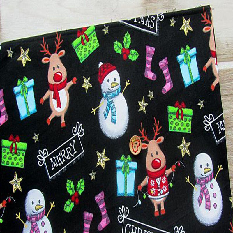 100% Plain Cotton 50x70cm Christmas Snowman Environmental Printing and Dyeing Cotton Fabric Cloth Dress Home Decor
