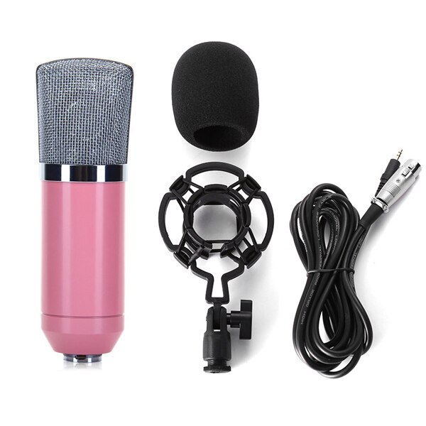 BM 700 Wired Handheld Microphone 3.5mm Condenser With Shock Mount Microphone For Recording Computer Microfono BM700: Pink Without Box