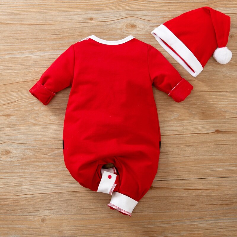 PatPat Autumn and Winter 2-piece Baby Santa Christmas Jumpsuit with Hat Set Baby Boy Clothing