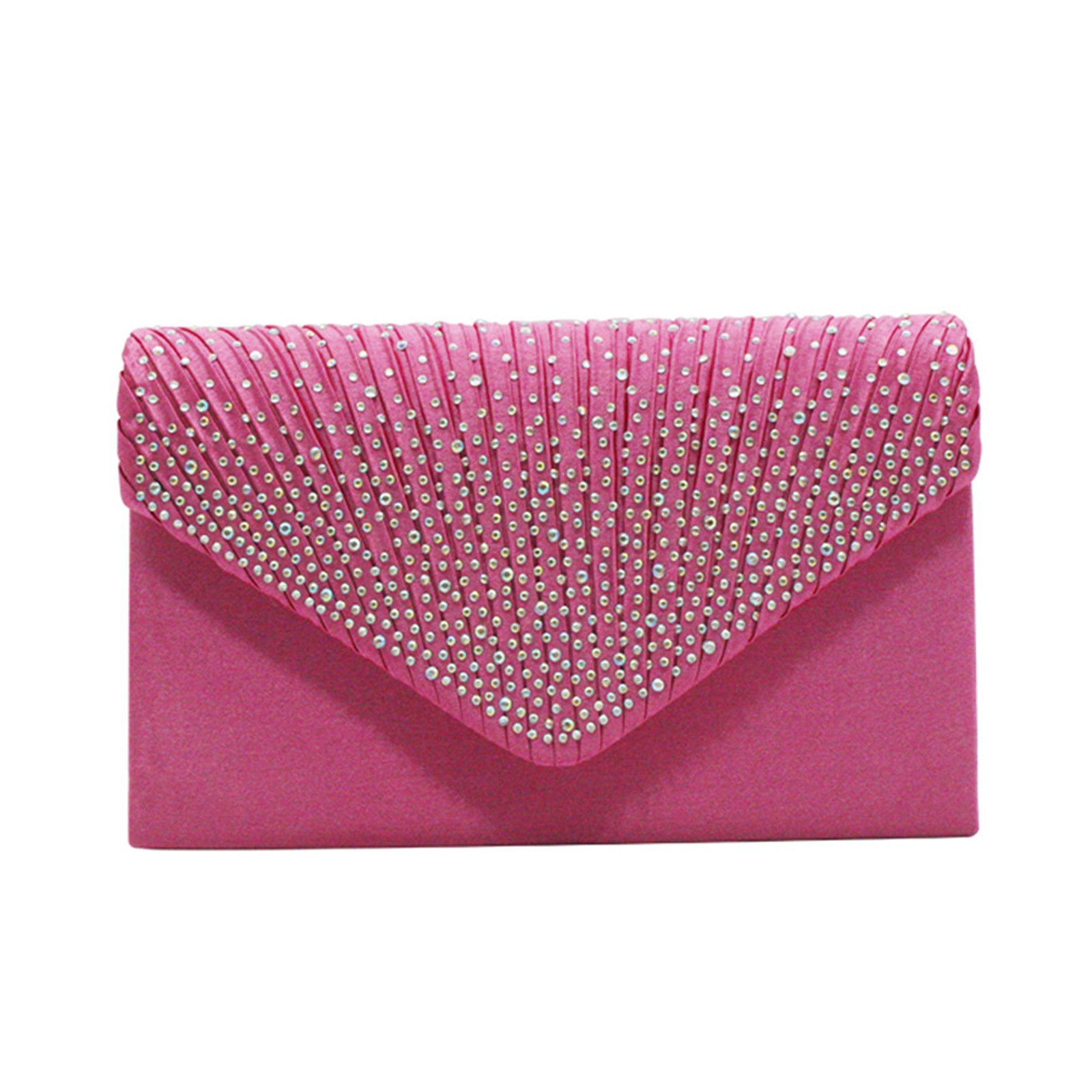 Bolsos de mano elegantes a la para mujer, bolso de hombro de satén con diamantes de imitación y cadena fina, vestido de y banquete, bolsos de noche a juego: Rosa fuerte
