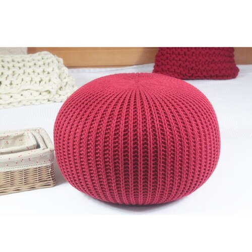 Coussin rond en laine tricoté à la main, POUF de sol, POUF