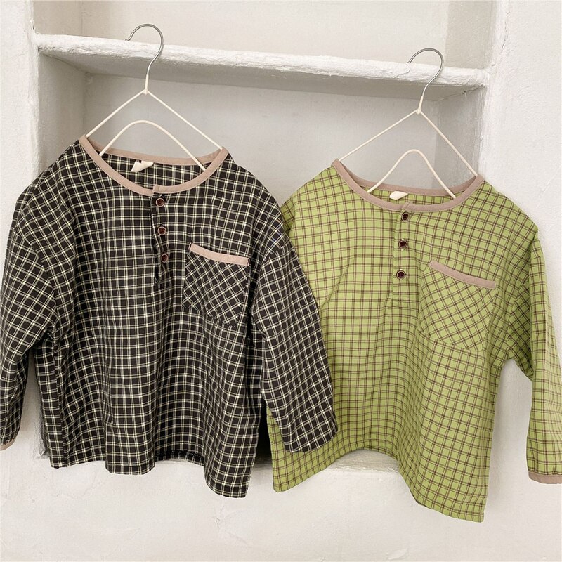 Stile coreano 2021 camicie a quadri Casual per bambini camicette per ragazzi e ragazze camicette a maniche lunghe in cotone allentate camicie vestiti