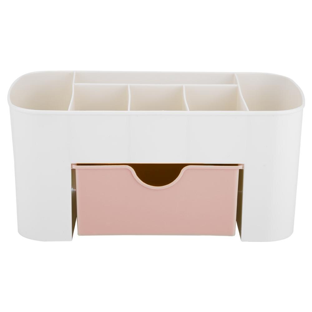 Topinn caja organizadora de maquillaje, collar de joyería, pendiente pulido de uñas, caja de maquillaje de plástico, organizador de escritorio para cosméticos: Rosa