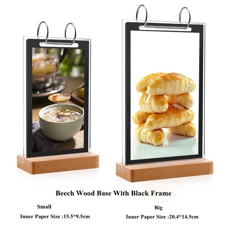 Double-sided Acrylic Wood Base Table Card Menu Sign Holder Desktop Leaflet Display Holders Stand Price Label Board Billboard