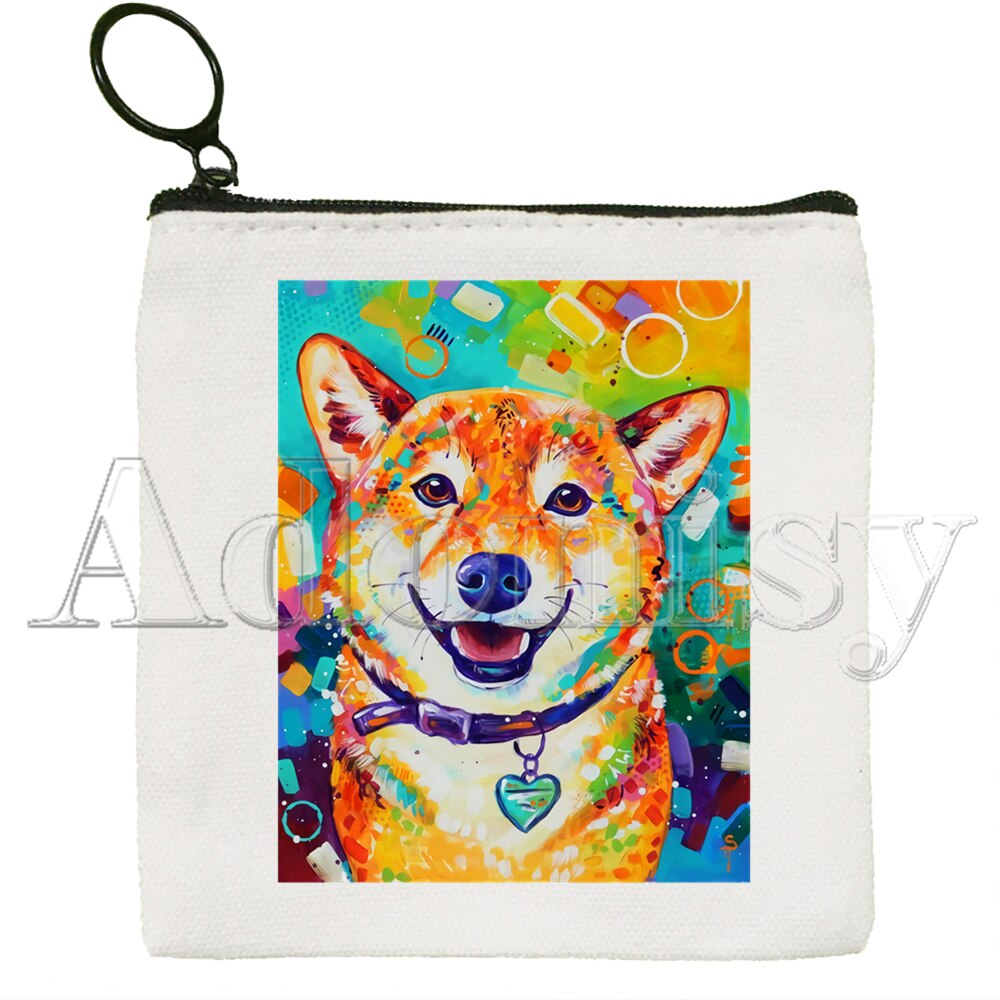 Shiba Inu Dog Japanese Cute Dog Mini Coin Purse Canvas Student Wallet Coin Case Zipper Hand Female Key Case: H