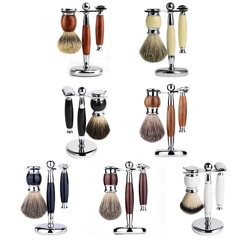Kit de rasage manuel pour hommes, brosse de nettoyage de barbe, support de rasoir, ensemble d'outils de toilettage