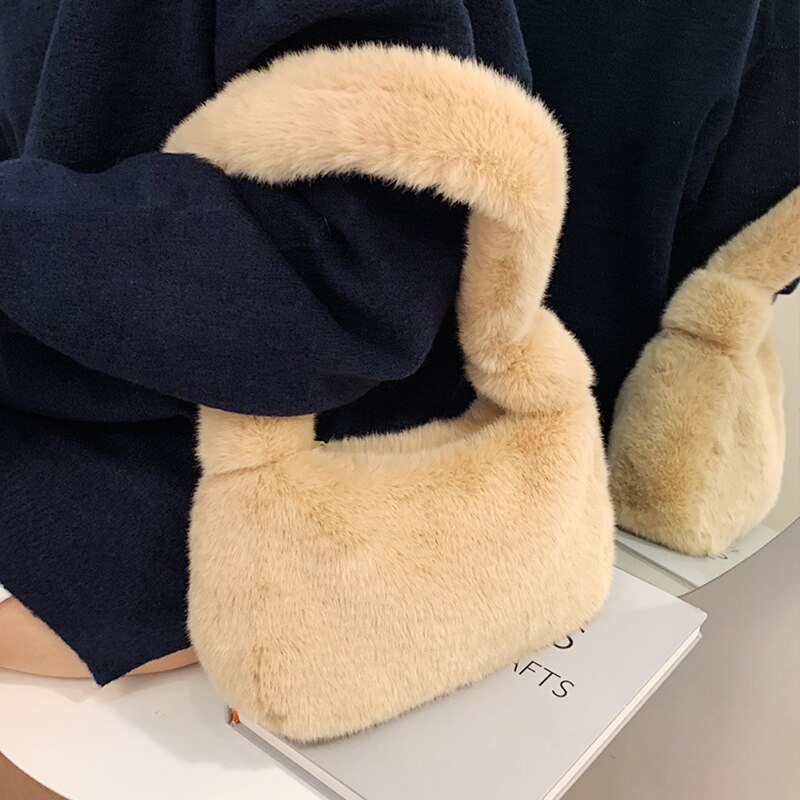 Wintertas van imitatiebont, schoudertas voor dames, trendy damestas, casual okseltas, zachte meisjestas
