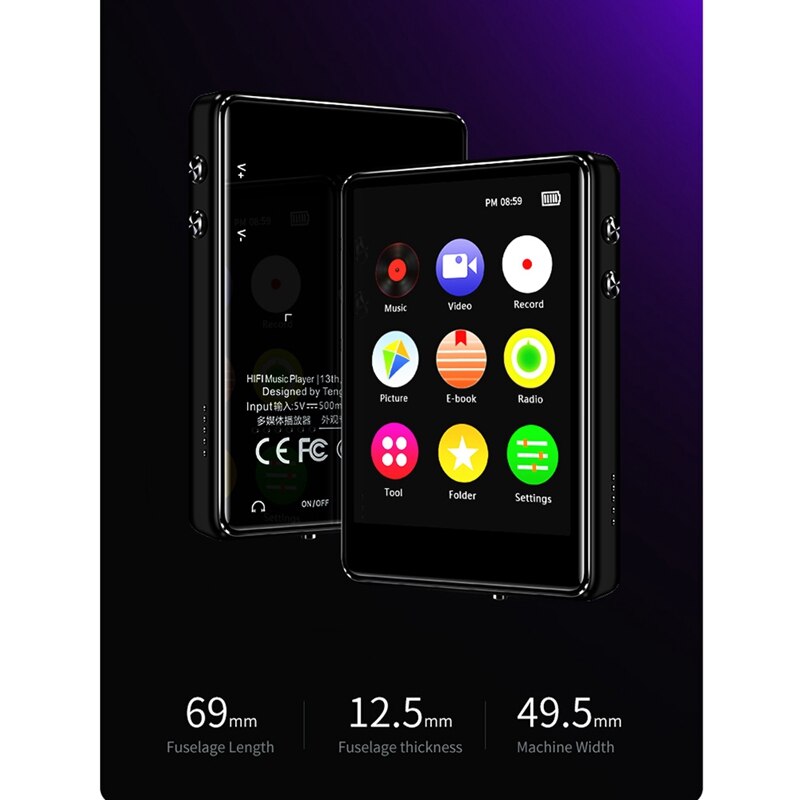 X62 fulle sn  mp3 spillere bluetooth 5.0 hifi musikkspiller student ultra tynn loseless o spiller usb 2.0 8g svart: Default Title