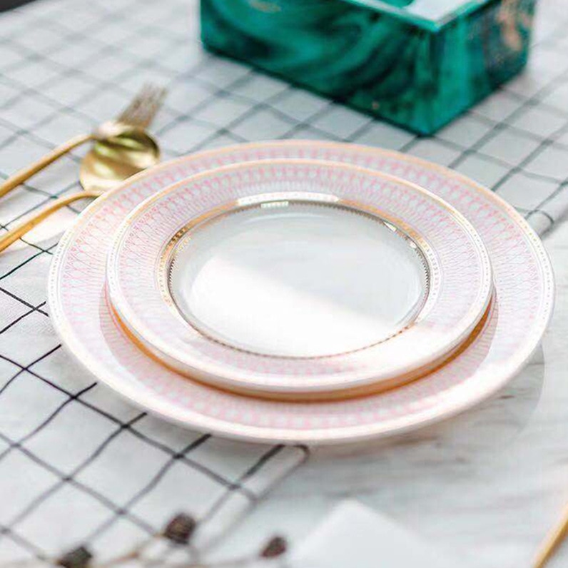 Europäischen-Stil Erzähler Steak Kuchen Snack Platte Bankett Ornamente Gold Rand Keramik Service Platte
