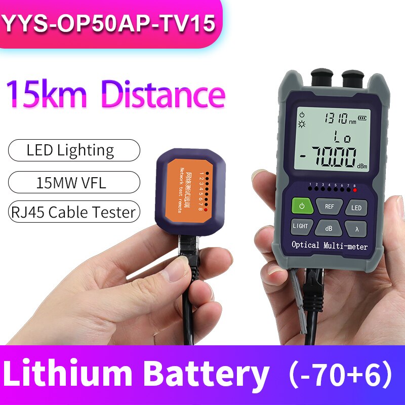 YOUYSI Mini 4 in 1 Optical Power Meter Visual Fault Locator Network Cable Test optical fiber tester 5km 15km 30KMVFL: YYS-OP50AP-TV15