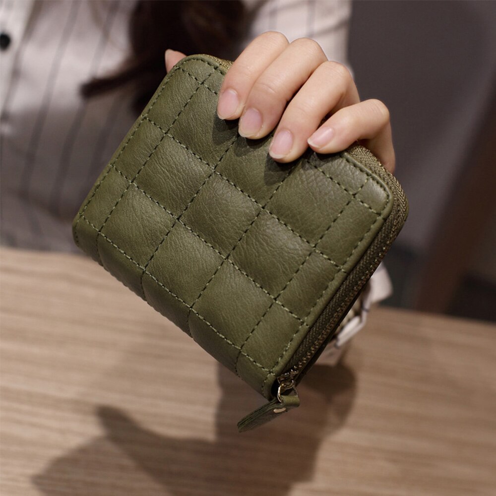 Femmes portefeuilles courts en cuir PU femme Plaid sacs à main Nubuck portefeuille porte-cartes petit portefeuille à fermeture éclair avec porte-monnaie: ArmyGreen