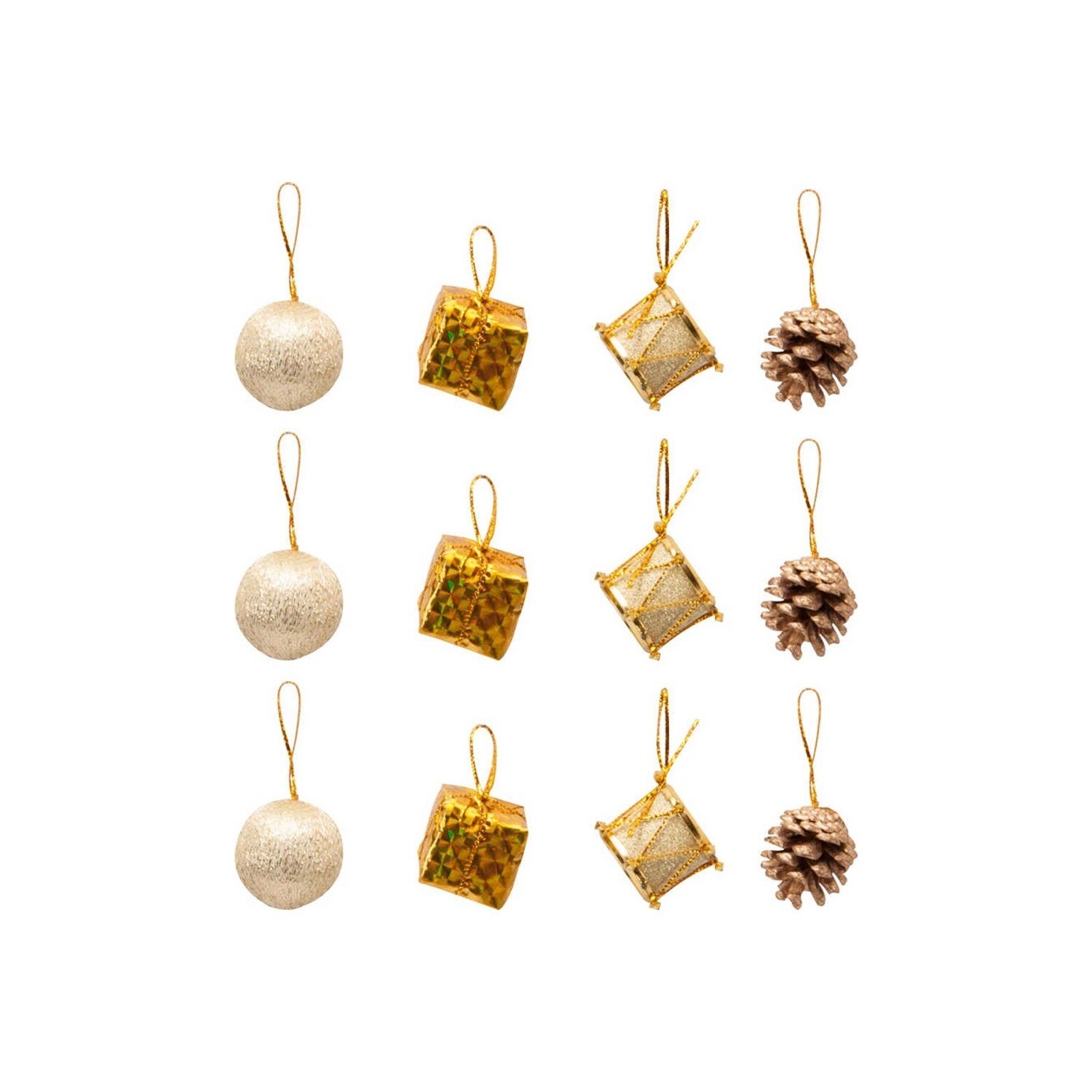 Pendentif de noël décoration sommet de sapin conifère doré ornement ensemble 12 pièces décoration sommet d'arbre de noël décoration sommet de sapin cône, boule, tambour, Pediye paquet