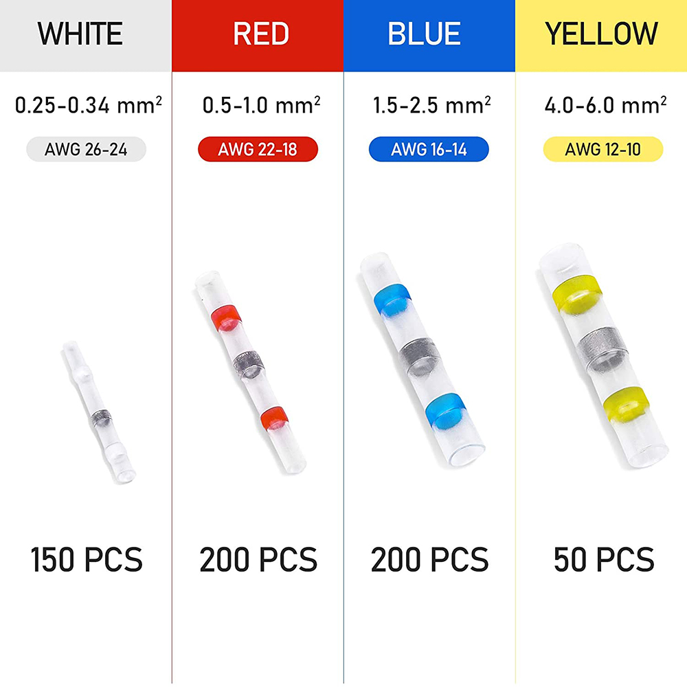 600 conectores de cables sellados soldados, conectores a tope termorretráctiles, terminales de cables impermeables y aislados, empalmes a tope