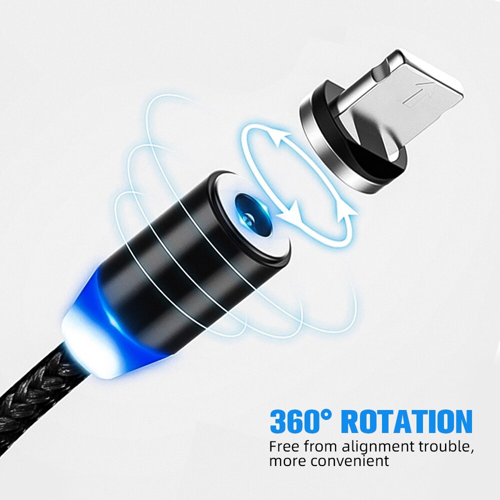 Usb typ c magnetkabel micro usb magnetisk laddningskabel 1m 2m 2.4a magnetkontakt snabbladdare mobiltelefon 3 in 1 laddningssladd