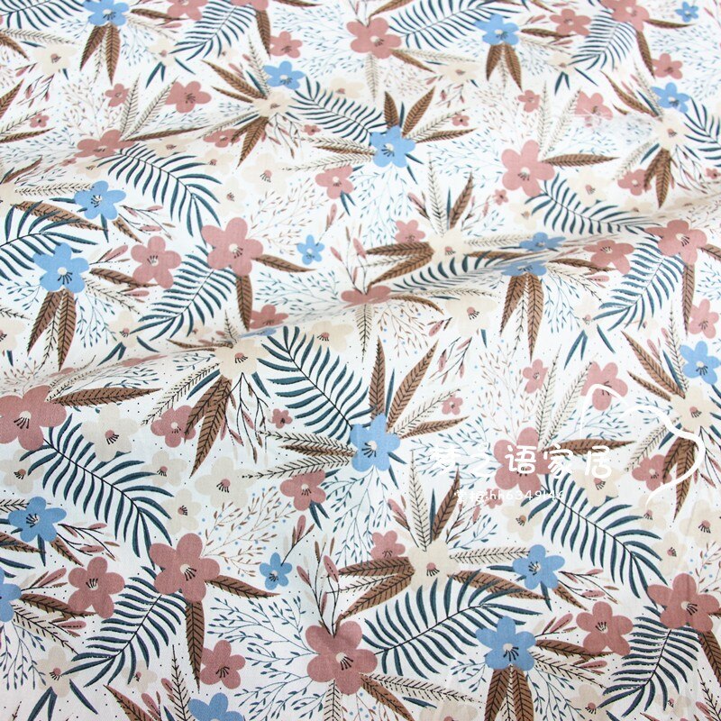 Syunss-tela de algodón con estampado Floral de hojas blancas, tejido artesanal, retales, costura de ropa de cama de juguete para bebé, colcha, tela Tilda: white / 160x50 CM