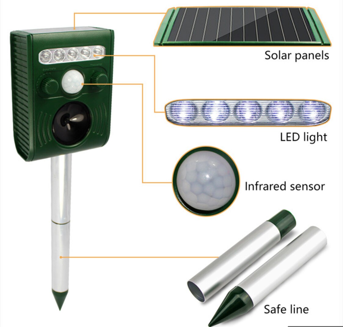 Kcasa KC-JK369 Tuin Ultrasone Pir Sensor Solar Animal Verdrijver Sterke Zaklamp Hond Repeller