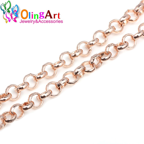 Olingart 4mm/6mm 2 m/lote "o" colar que faz jóias palavra "o" link colares correntes diy colares de corrente agradável: rose gold 2M / 4MM