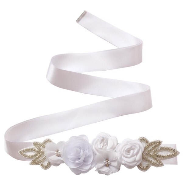 Green Blue Blush Pink White Flower Belts For Women Girl Flower Style Bridal Prom Dress Accessories Bridesmaid Sash Floral Belt: white