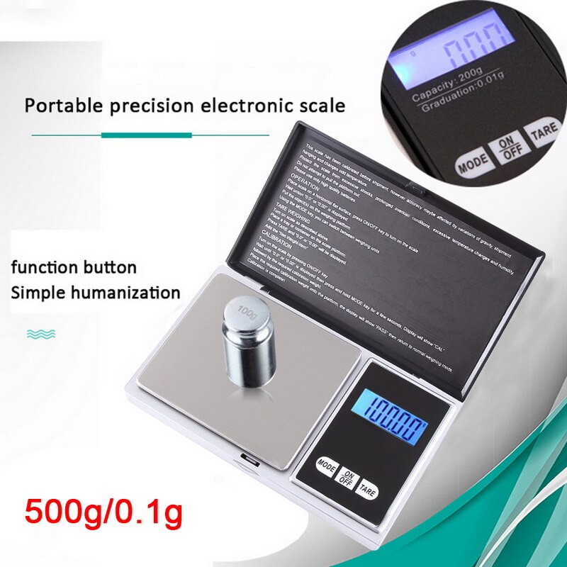 Urijk 0.01/0.1G 100G-1000G Lcd Mini Pocket Precieze Digitale Keukenweegschaal Sieraden Gold Balans weging Gram Elektronische Weegschalen: 500g-0.1g Silver