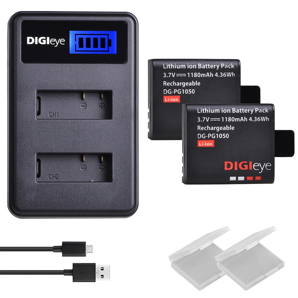 3Pcs 1180Mah PG1050 Oplaadbare Batterij + Lcd Dual Charger Voor 4K Action Camera Akaso EK7000 Eken H9R sjcam SJ4000 Dbpower: 2 battery set