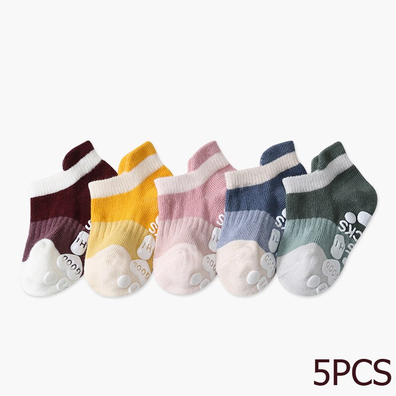 Balleenshiny 5Pairs Pasgeboren Baby Kids Sokken Winter Warm Houden Katoen Jongens Meisjes Tube Sokken Siliconen Anti-Slip Baby peuter Sokken: C / 13CM(5.12inch)