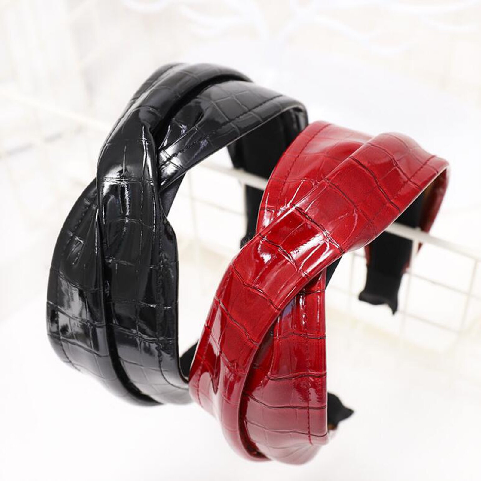 Vrouwen hoofdband kunstlederen haarband brede zijkant kruisknoop hoofddeksel volwassen haaraccessoires