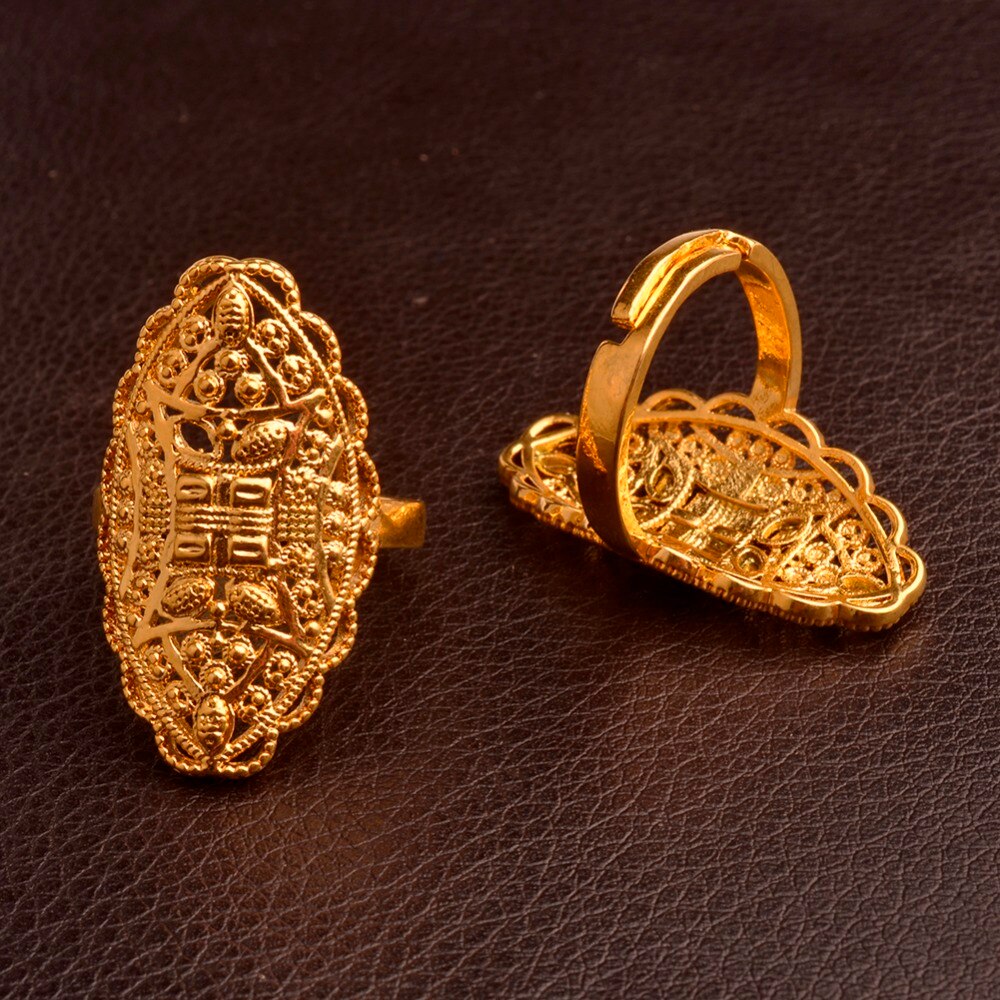 Anniyo Gold Color Arab Ring Resizable for Women/Adolescent,Dubai Wedding Jewelry African Ethiopian/Middle East #093706
