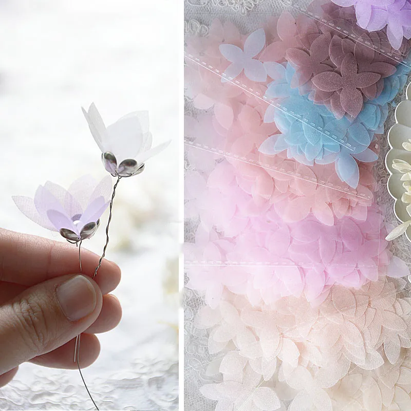 DIY Tule Vlinder Bloem Materiaal, Trouwjurk, Bruids Tiara, Organza Applique Accessoires, Super Fee Zijden Bloem, 100 Stuks