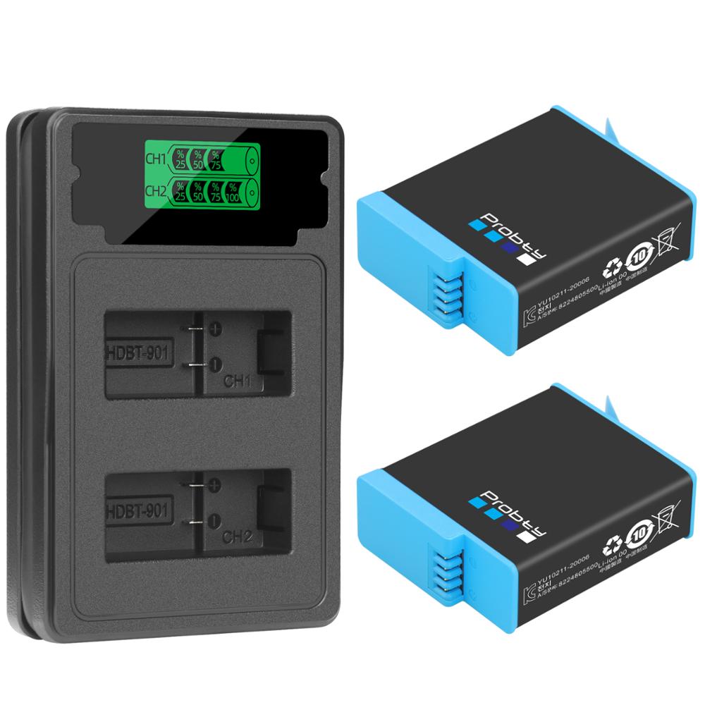 Originele Probty Voor Gopro Hero 9 Batterij 2 Slot Lader Kit Opbergdoos Oplader Voor Gopro Hero 9 Zwart Hero9: 2BatteryWithCharger
