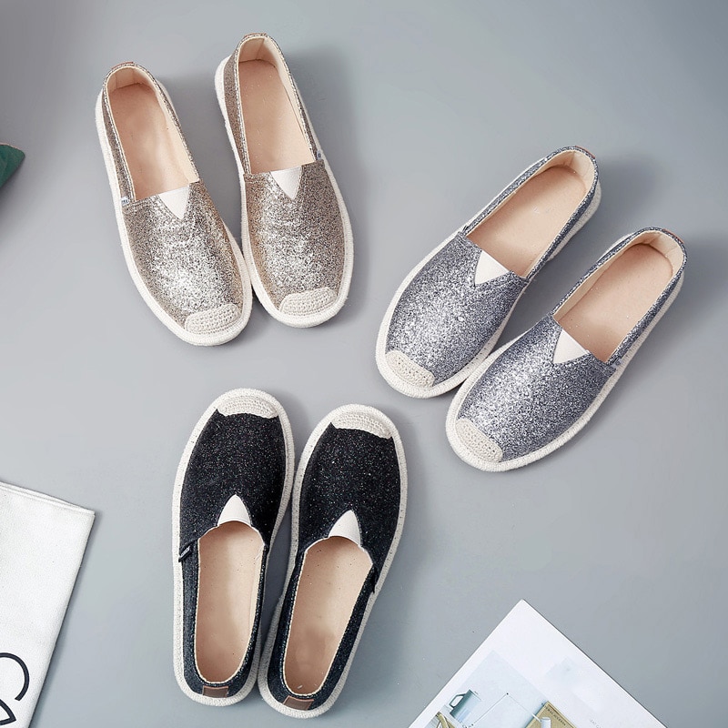Zapatos planos informales para mujer, mocasines de pescador ostentosos, dorados y plateados, ligeros y poco profundos, zapatillas para niñas