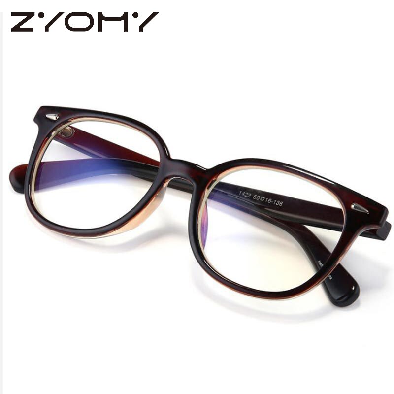 Retro anti-blauwe straling optische brilmontuur vintage ronde montuur heren dames bril leesbril computerbril: Thee