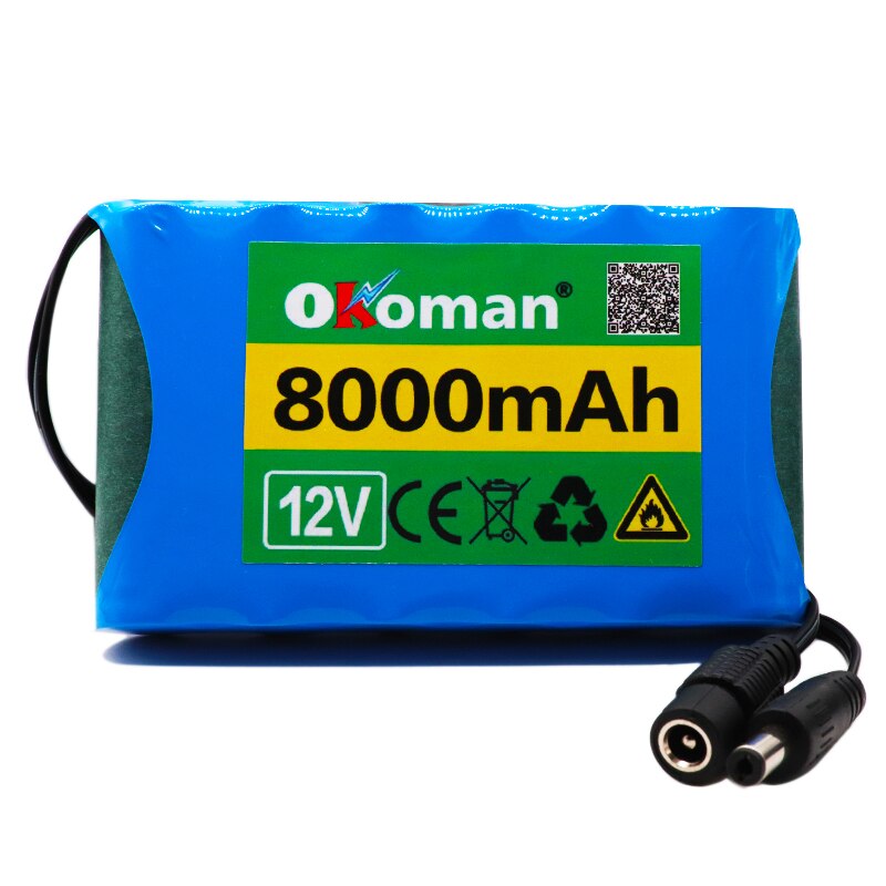 Okoman – batterie Lithium-Ion Rechargeable 12V, 8ah 18650, capacité DC 12.6V, 8000mAh, pour moniteur de caméra de vidéosurveillance