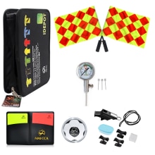 MAICCA Kit borsa arbitro di calcio carte arbitro di calcio con bandiera fischio rosso giallo carta barometro giudice attrezzature da gioco sportive: WHITE