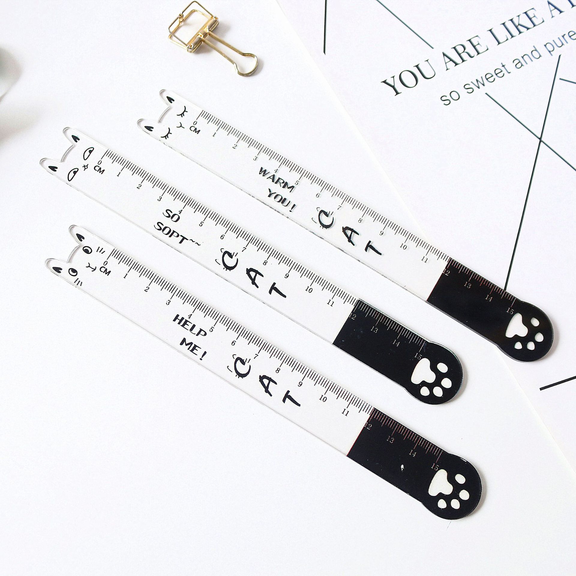 Black Cat Plastic Ruler Measuring Straight Ruler Tool Promotional Stationery