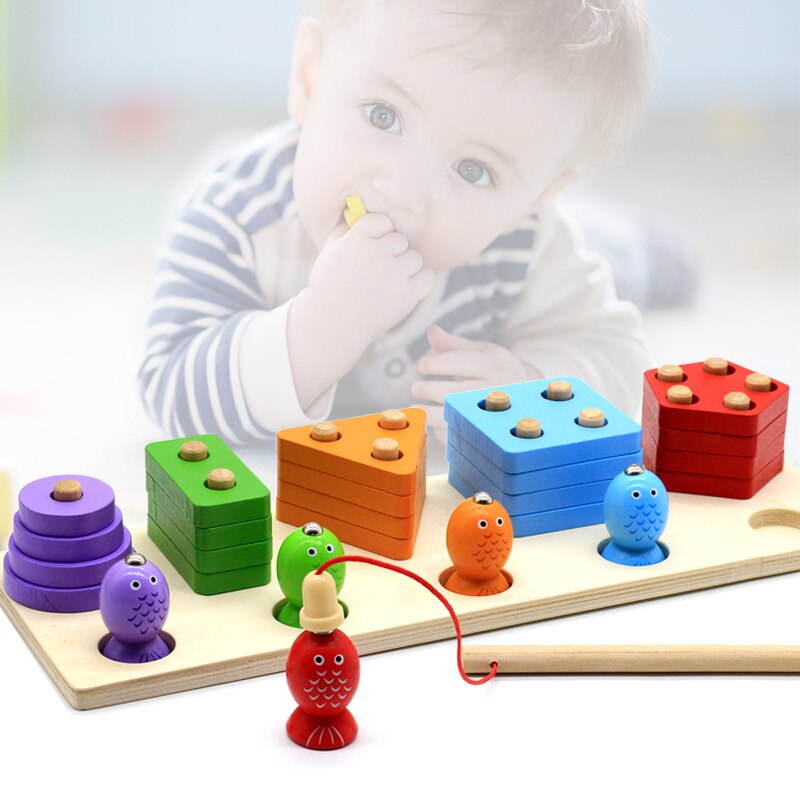 Selezionatore di forma in legno impilatore giocattolo per bambini giocattolo per smistamento dei colori bambino giocattoli per impilamento e smistamento in legno per bambini gioco di pesca