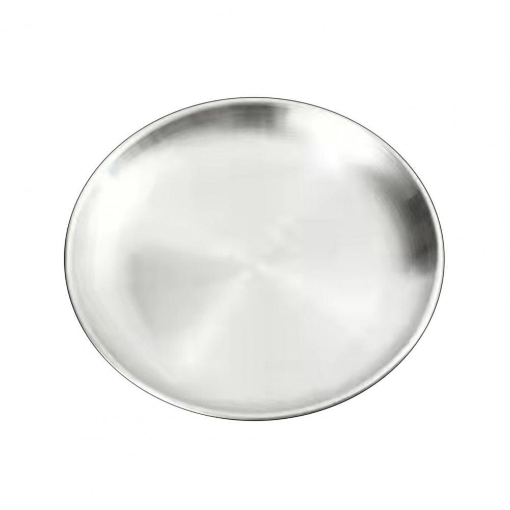 Buffet Plate Round Shape Fruit Plate 201 Stainless Steel Multifunctional Convenient Smooth Surface Western Food Tray:  Silver 20 cm