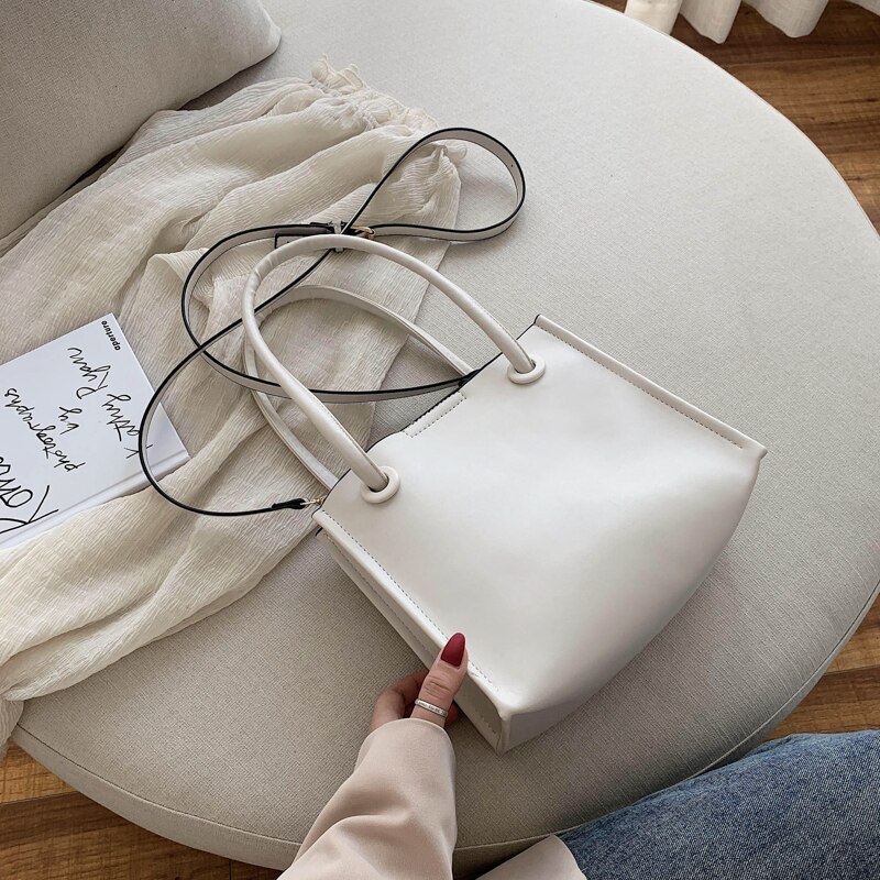 Female Solid Color Simple Pu Leather Crossbody Bags for Women Shoulder Handbags Lady Summer Small Totes Bolso Mujer: Beige