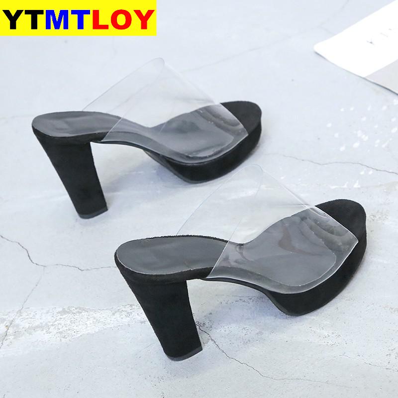 Doorzichtige slippers met plateauzool, damessandalen, zomerschoenen, dames, pvc, transparante hoge pumps, bruiloft, gelei, hoge hakken