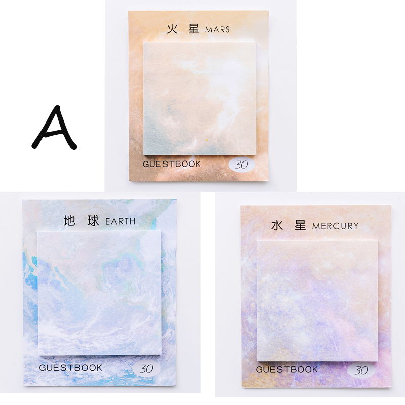 Yatniee 3Pcs/Pcak Cartoon Planeet Zelf Sticky Notes Memo Pad Notepad Leuke Planner Stickers Student Bladwijzer Briefpapier Supply: A