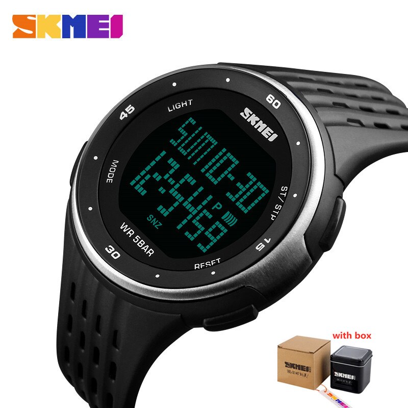 Skmei menn sport digitale klokker stor urskive ledet vise armbåndsur kronograf kalender bakgrunnsbelysning alarm relogio masculino 1219: Sølv med eske