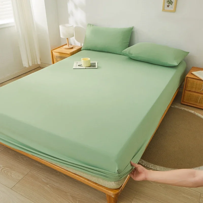 Brushed Mattress Cover Double/Queen Size Solid Color Fitted Sheet For Double Bed Anti-Mite 침대커버 200X220cm 매트리스커버 (No Pillowcase): See below for size descriptions / Orange