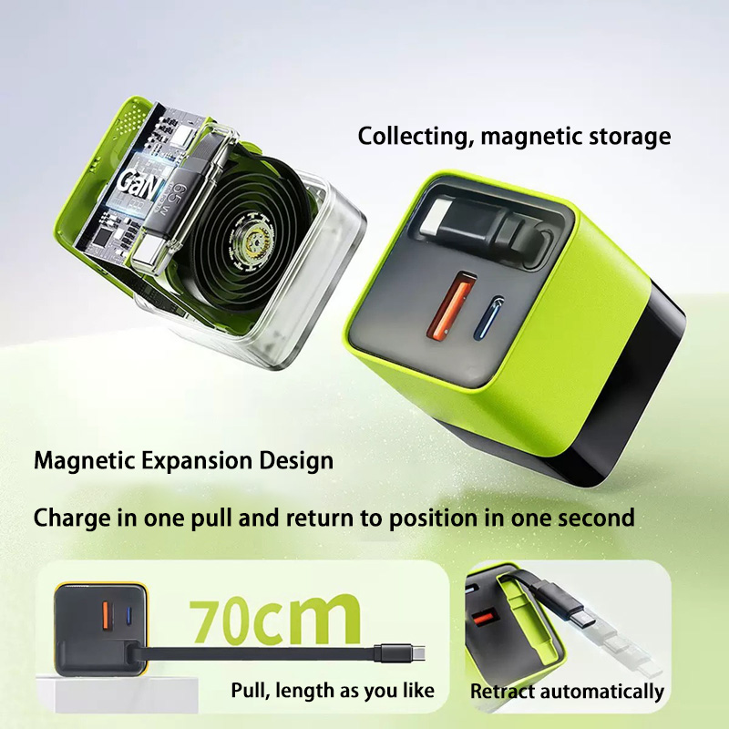 Xiaomi Mijia 65W Gallium Nitride Fast Charger With Built-in Retractable Charging Head Dual-port A+C for Apple Huawei Phones