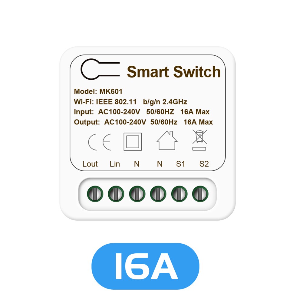 Tuya 16A Mini Wifi Smart Switch Module 2-way Control Timer Wireless DIY Switch Smart Home Automation Work with Alexa Google Home: 16A