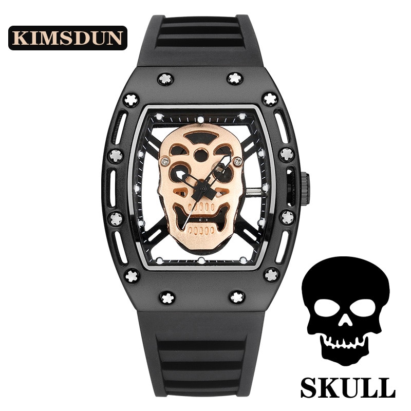 Skull tonneau skelet ur herre hul vandtæt kranium ur mandlig quartz silikone armbåndsur herre ur erkek kol saati