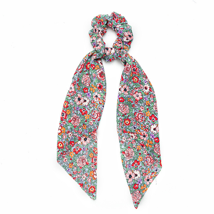 Floral Print Scrunchies Chiffon Bow Elastic Hair Bands Women Hair Ties Rubber Bands Ponytail Scarf Hair Accessories