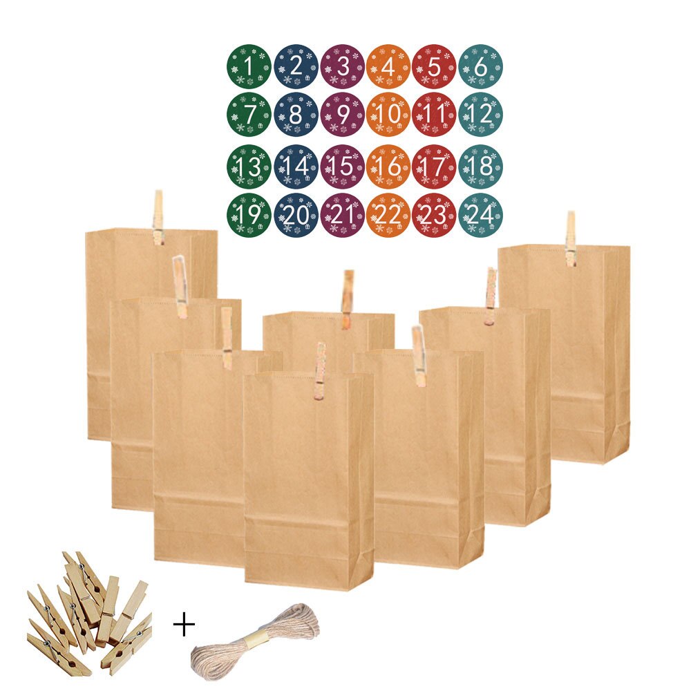 24pcs/set Kraft Paper Bag Christmas Bag Treat Candy Box Birthday Year Party Favor Stand Bags: G