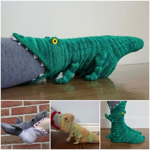 Christmas Shark Fish Chameleon Crocodile Knit Socks Cute Unisex Novelty Winter Warm Floor Sock For Men Women