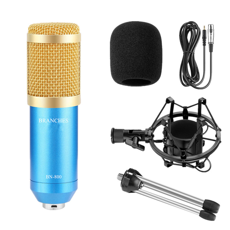 BM-800 Condenser Microphone Kit:Microphone For Computer+Shock Mount+Foam Cap+Cable As BM 800 Microphone BM800: Package1 Blue